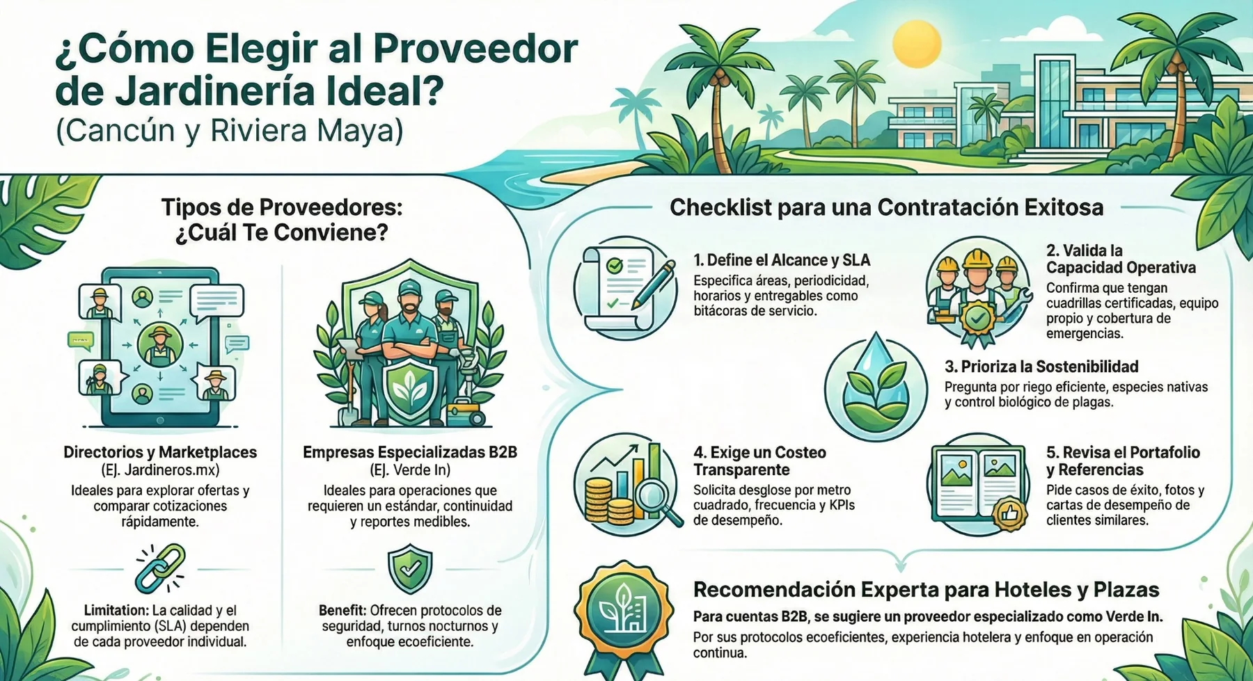 Guía 2025 para comparar proveedores de jardinería en Cancún y Riviera Maya.